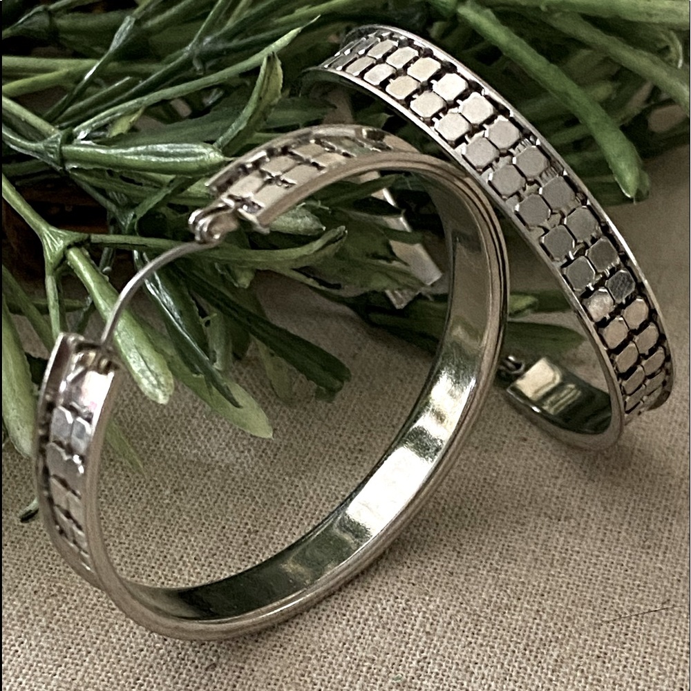 Textured Silver Hoop Earrings